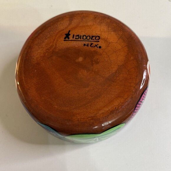 Isidoro Mexico Trinket Box Art Pottery Sun Face Had Painted Multicolor Glazed - Picture 4 of 8